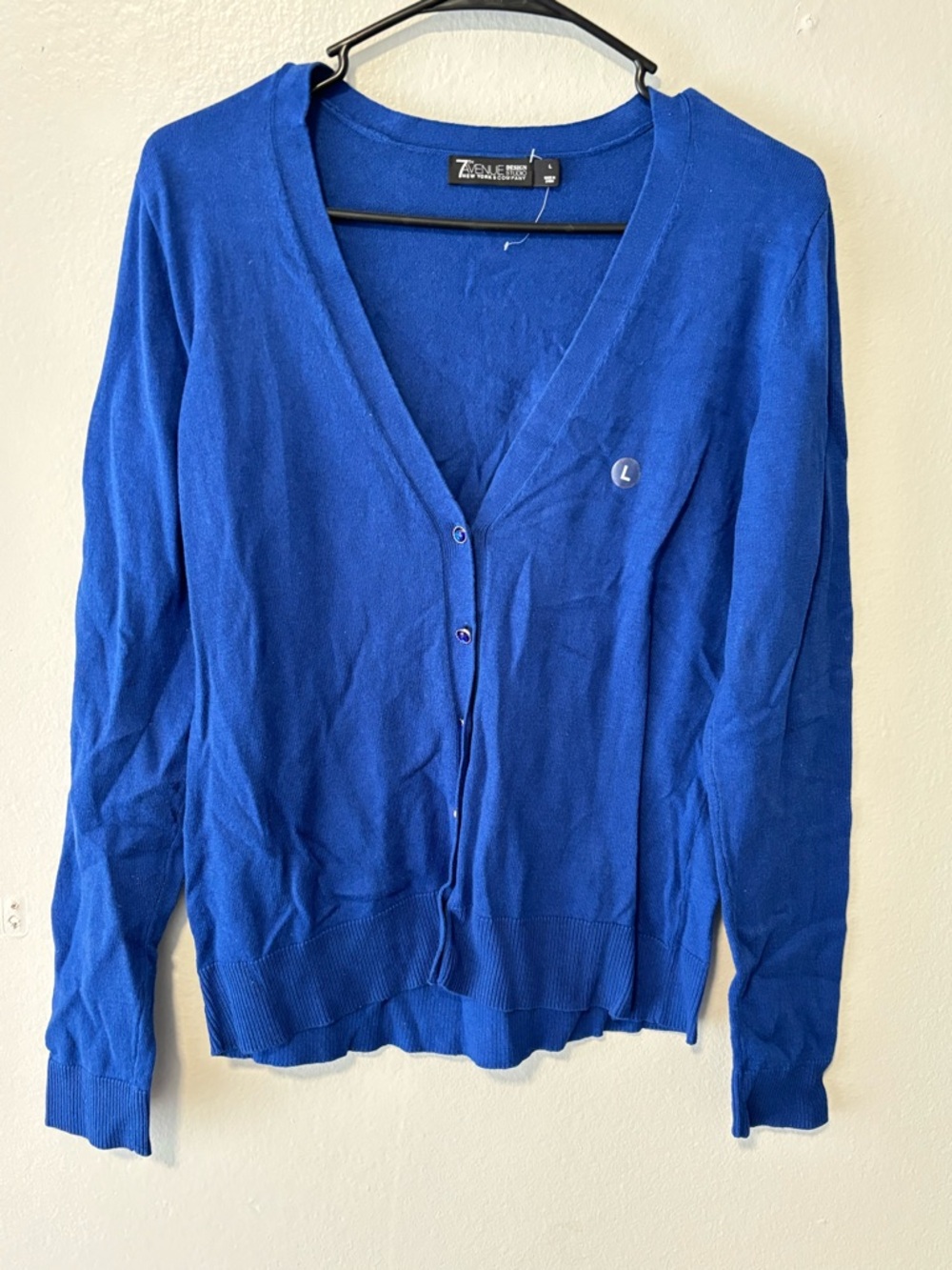 Classic Blue V-Neck Button Cardigan Sweater for Women